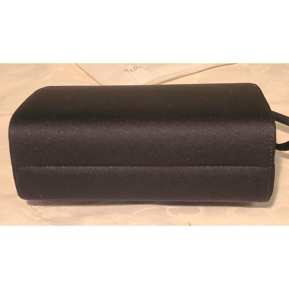 VINTAGE RODO Italy Black Satin Evening Clutch Rhinestone Crystal Clasp Minaudier - Picture 9 of 16